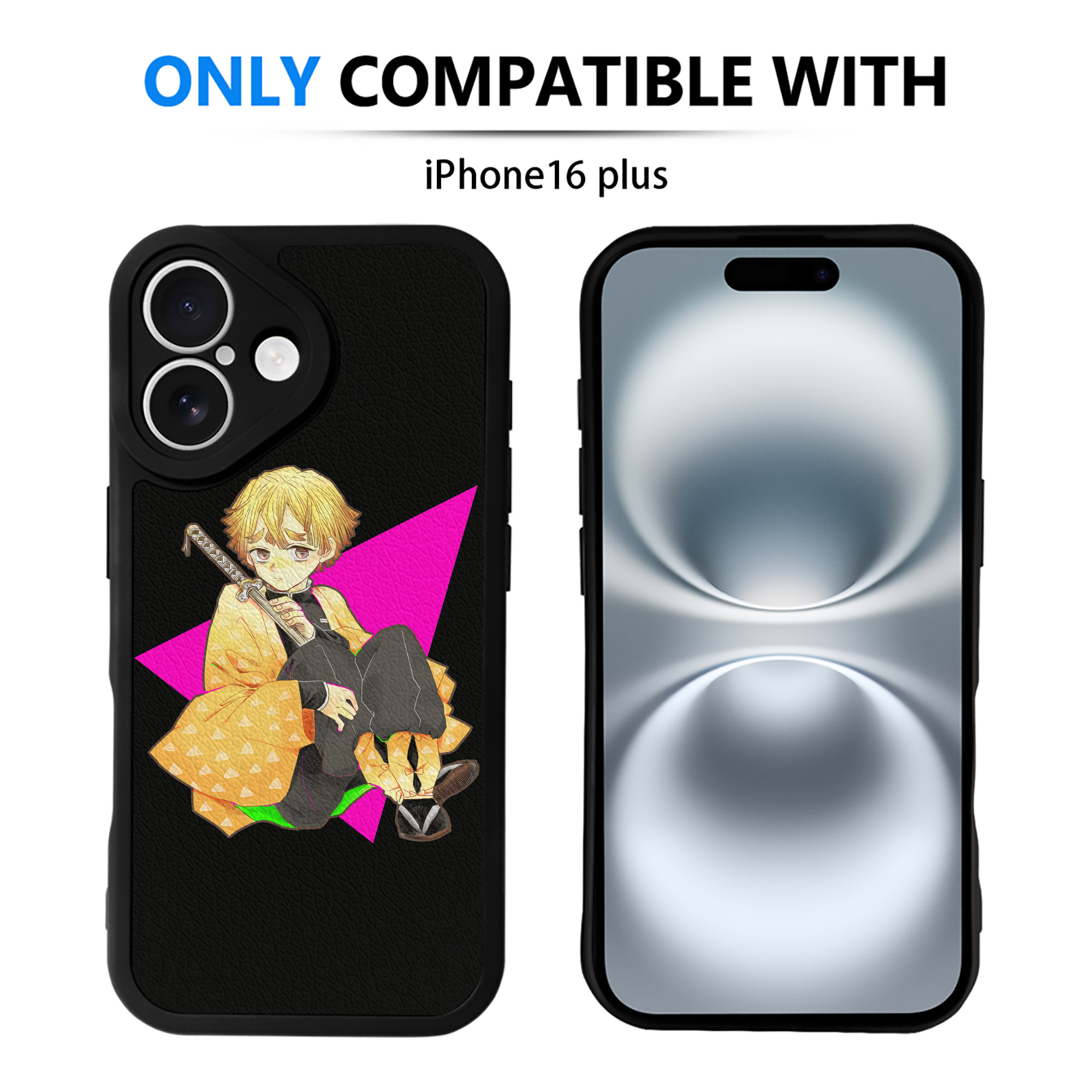（画像用） 鬼滅の刃（きめつのやいば）我妻 善逸／あがつま ぜんいつ Agatsuma Zenitsu 【iPhone 16シリーズ対応】シリコンスマホケース（レザー調） 材質：シリコン